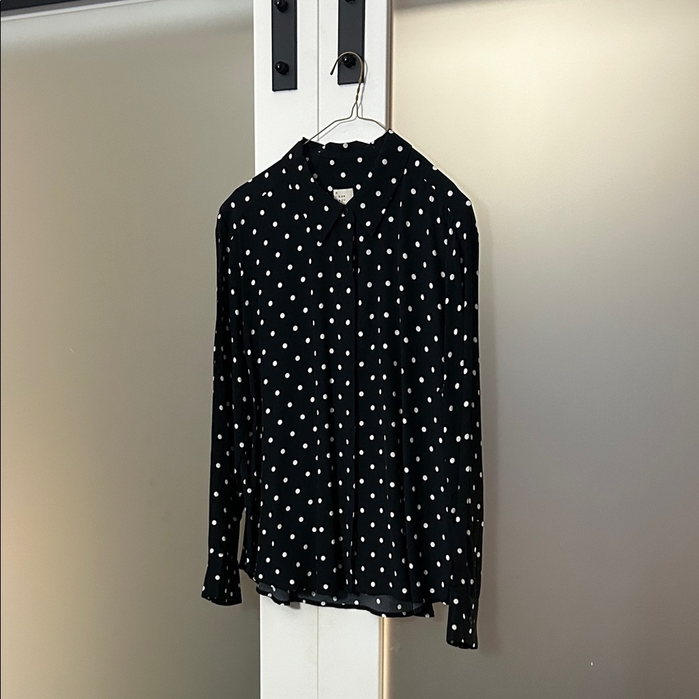 a new day Black and White Polka Dot Button Down Shirt